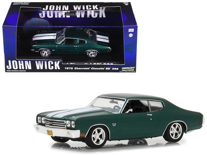 1970 Chevrolet Chevelle SS 396 Green with White Stripes "John Wick" (2014) Movie 1/43 Diecast Model Car by Greenlight-0