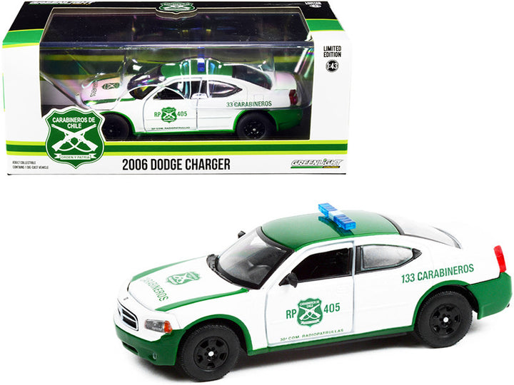 2006 Dodge Charger Police Car White and Green "Carabineros de Chile" 1/43 Diecast Model Car by Greenlight-0