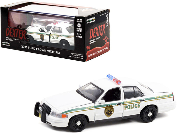 2001 Ford Crown Victoria Police Interceptor White "Miami Metro Police Department" "Dexter" (2006-2013) TV Series 1/43 Diecast Model Car by Greenlight-0