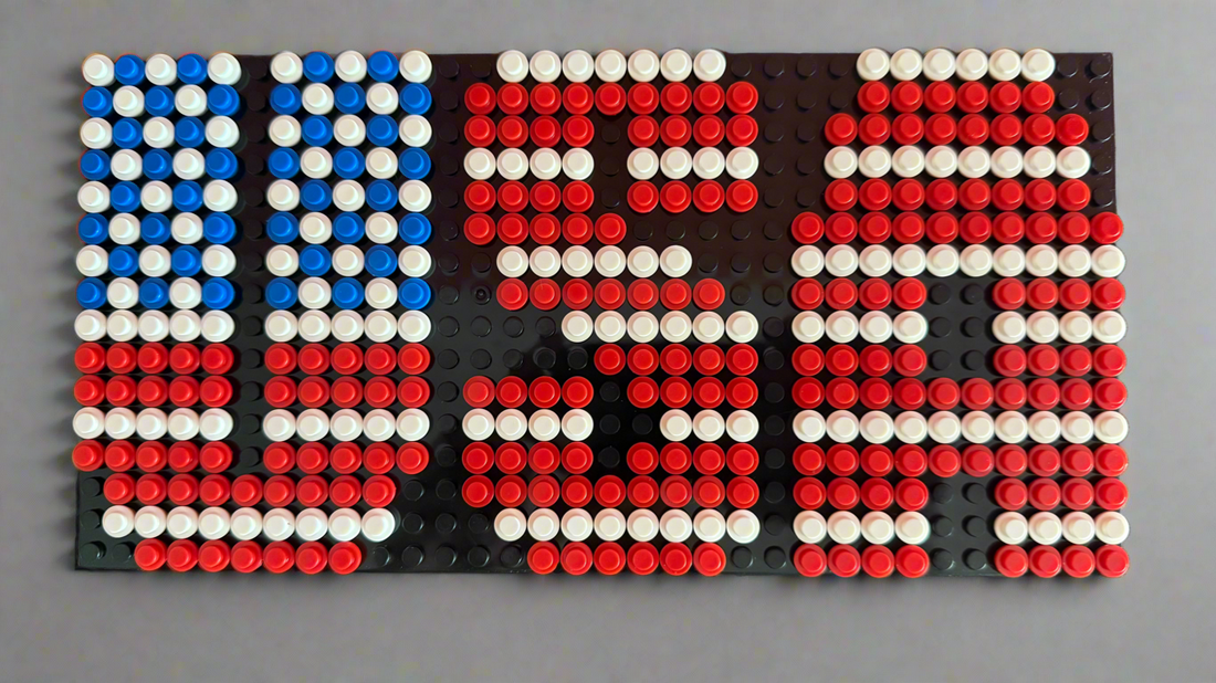 Build-It-Yourself DIY USA Flag Brick Sign Kit – 32x16 Studs | Red, White & Blue Mosaic on Black Base 2