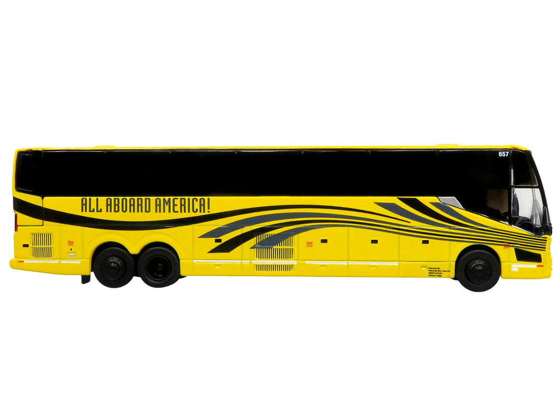 Prevost H3-45 Coach Bus "All Aboard America" Yellow with Graphics Limited Edition 1/87 (HO) Diecast Model by Iconic Replicas-1