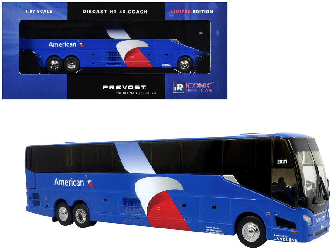 Prevost H3-45 Coach Bus "American Airlines Landline" Blue with Graphics Limited Edition 1/87 (HO) Diecast Model by Iconic Replicas-4