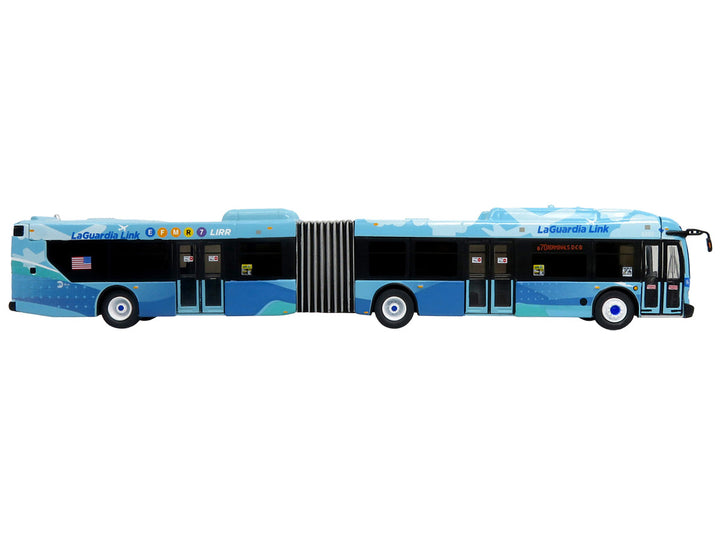 New Flyer Xcelsior XD60 Articulated Bus "MTA New York - LaGuardia Link" Blue with Graphics Limited Edition 1/87 (HO) Diecast Model by Iconic Replicas-1