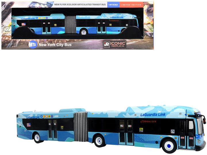 New Flyer Xcelsior XD60 Articulated Bus "MTA New York - LaGuardia Link" Blue with Graphics Limited Edition 1/87 (HO) Diecast Model by Iconic Replicas-0