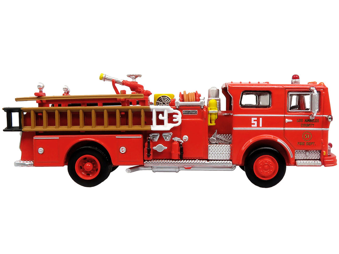 1973 Ward LaFrance Fire Engine "Los Angeles County Fire Department Engine 51" Red "5 Alarm" Series Limited Edition 1/87 (HO) Diecast Model by Iconic Replicas-0
