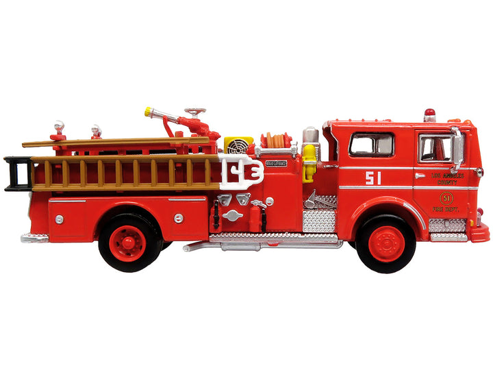 1973 Ward LaFrance Fire Engine "Los Angeles County Fire Department Engine 51" Red "5 Alarm" Series Limited Edition 1/87 (HO) Diecast Model by Iconic Replicas-0