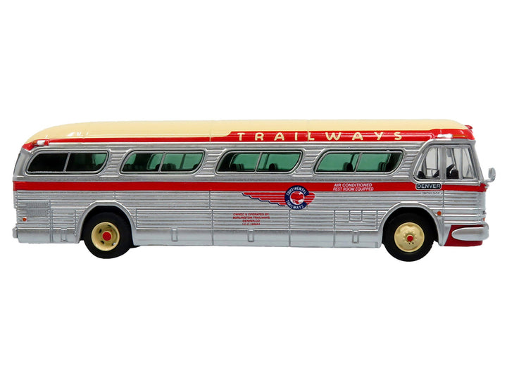 1959 GM PD4104 Motorcoach Bus "Continental Trailways" Silver and Cream with Red Stripes "Vintage Bus & Motorcoach Collection" Limited Edition 1/87 (HO) Diecast Model by Iconic Replicas-0