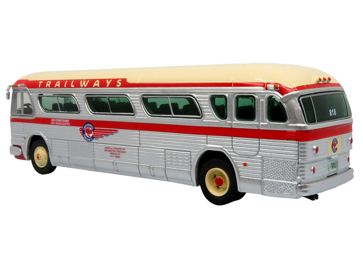 1959 GM PD4104 Motorcoach Bus "Continental Trailways" Silver and Cream with Red Stripes "Vintage Bus & Motorcoach Collection" Limited Edition 1/87 (HO) Diecast Model by Iconic Replicas-1