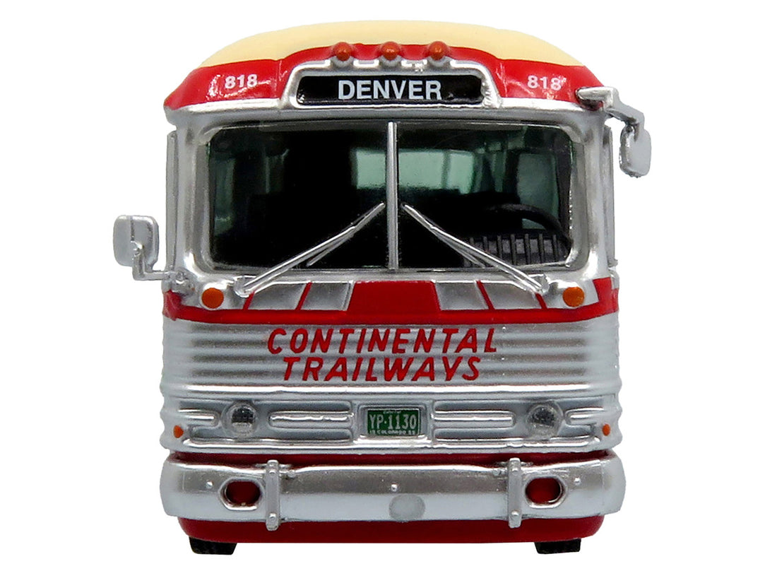 1959 GM PD4104 Motorcoach Bus "Continental Trailways" Silver and Cream with Red Stripes "Vintage Bus & Motorcoach Collection" Limited Edition 1/87 (HO) Diecast Model by Iconic Replicas-3