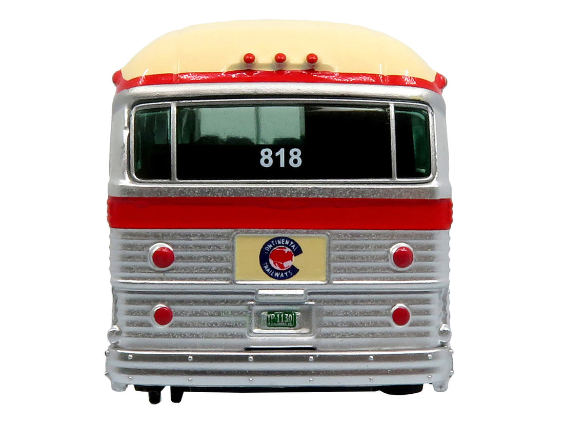 1959 GM PD4104 Motorcoach Bus "Continental Trailways" Silver and Cream with Red Stripes "Vintage Bus & Motorcoach Collection" Limited Edition 1/87 (HO) Diecast Model by Iconic Replicas-2