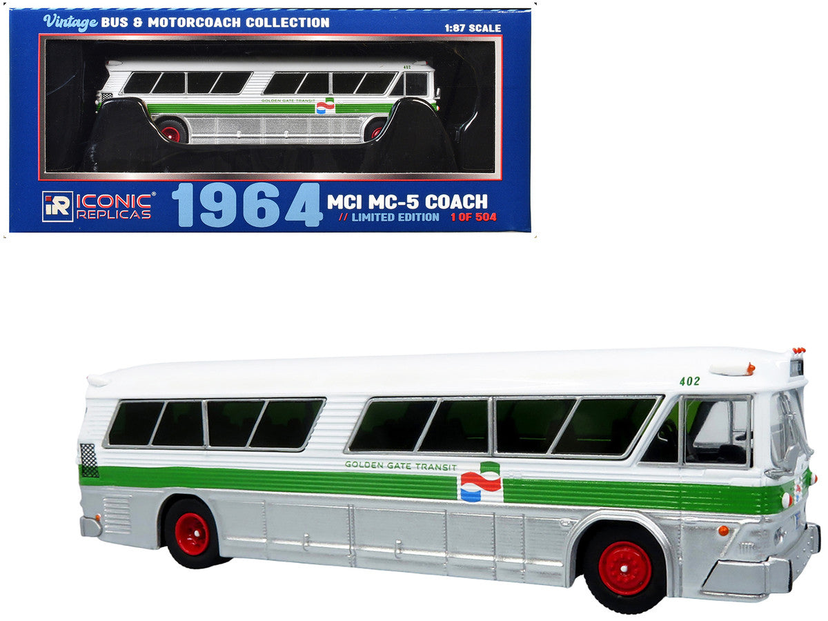MCI MC-5A 1964 Coach Bus "Golden Gate Transit" White with Green Stripes "Vintage Bus & Motorcoach Collection" Limited Edition to 504 pieces Worldwide 1/87 (HO) Diecast Model by Iconic Replicas 2