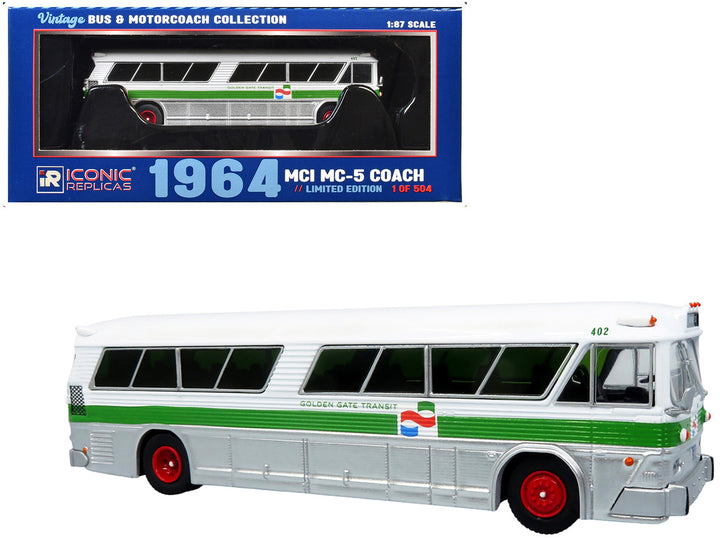 MCI MC-5A 1964 Coach Bus "Golden Gate Transit" White with Green Stripes "Vintage Bus & Motorcoach Collection" Limited Edition to 504 pieces Worldwide 1/87 (HO) Diecast Model by Iconic Replicas 2