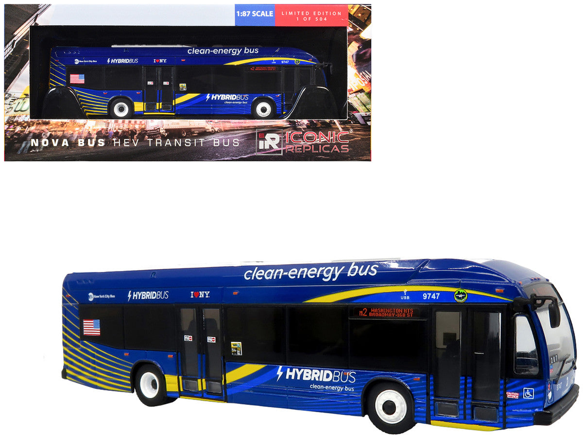 Nova Bus LFSH HEV Hybrid Transit Bus "MTA New York City" Blue with Yellow Graphics Limited Edition to 504 pieces Worldwide 1/87 (HO) Diecast Model by Iconic Replicas-0