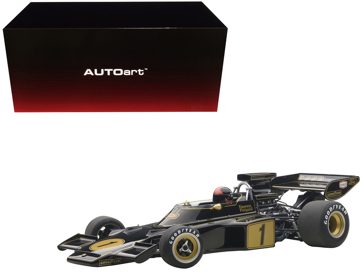 Lotus 72E 1973 Emerson Fittipaldi #1 with Driver Figure in Cockpit 1/18 Model Car by Autoart-0