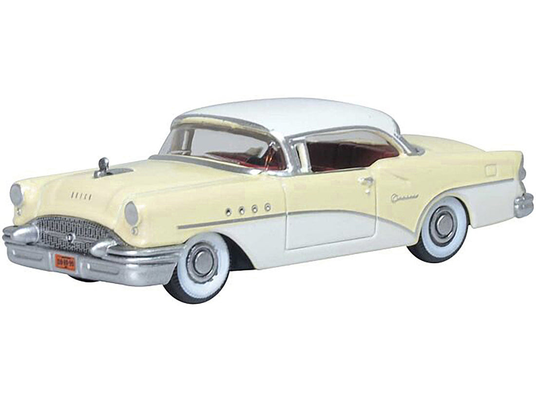 1955 Buick Century Condor Yellow and Dover White with Red Interior 1/87 (HO) Scale Diecast Model Car by Oxford Diecast-0