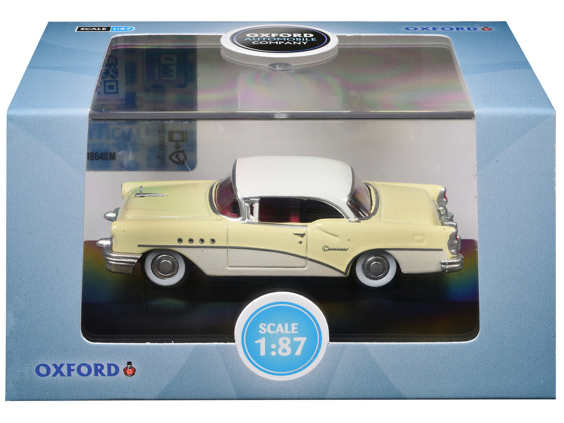 1955 Buick Century Condor Yellow and Dover White with Red Interior 1/87 (HO) Scale Diecast Model Car by Oxford Diecast-1