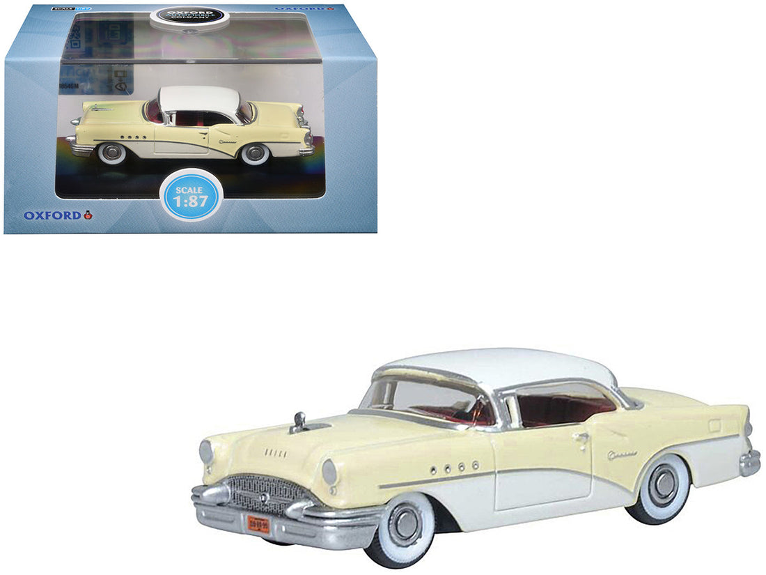 1955 Buick Century Condor Yellow and Dover White with Red Interior 1/87 (HO) Scale Diecast Model Car by Oxford Diecast-2