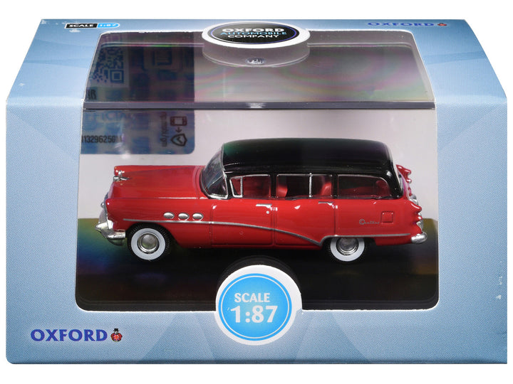 1954 Buick Century Estate Wagon Matador Red and Carlsbad Black with Red Interior 1/87 (HO) Scale Diecast Model Car by Oxford Diecast-0