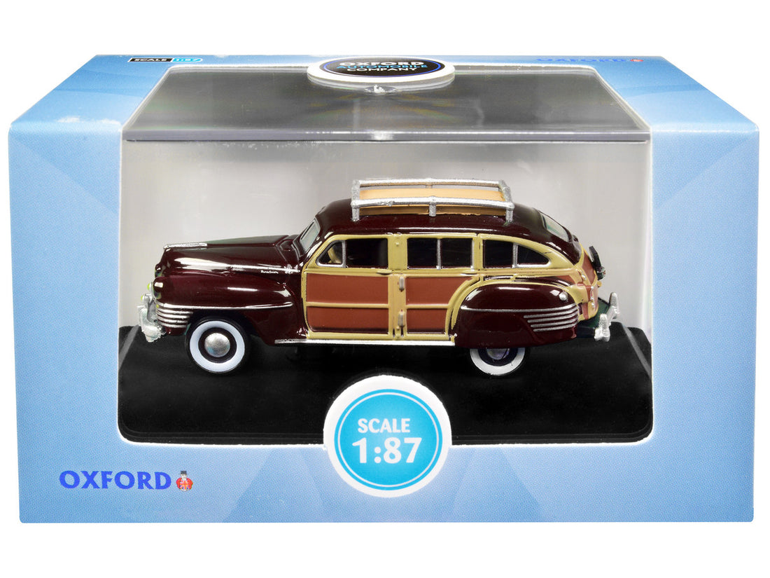 Chrysler 1942 Town and Country Woody Wagon Regal Maroon with Roof Rack 1/87 (HO) Scale Diecast Model Car by Oxford Diecast