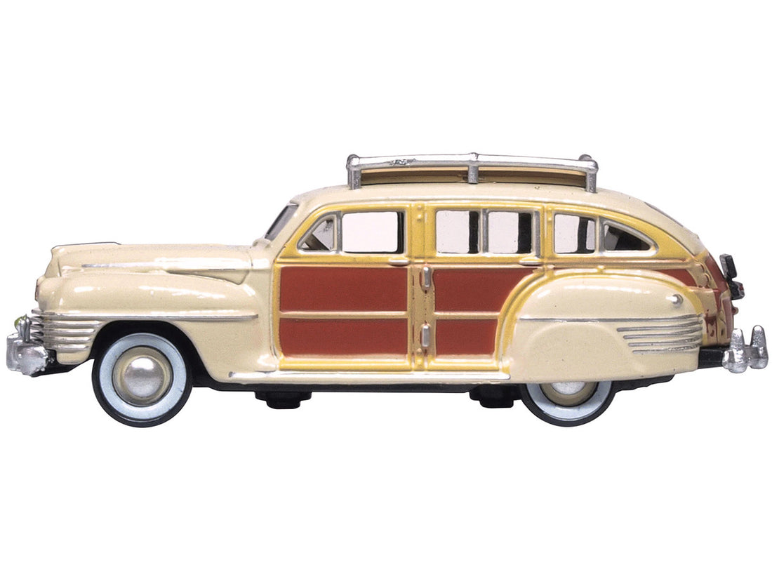 1942 Chrysler Town & Country Woody Wagon Catalina Tan with Wood Panels and Roof Rack 1/87 (HO) Scale Diecast Model Car by Oxford Diecast-1