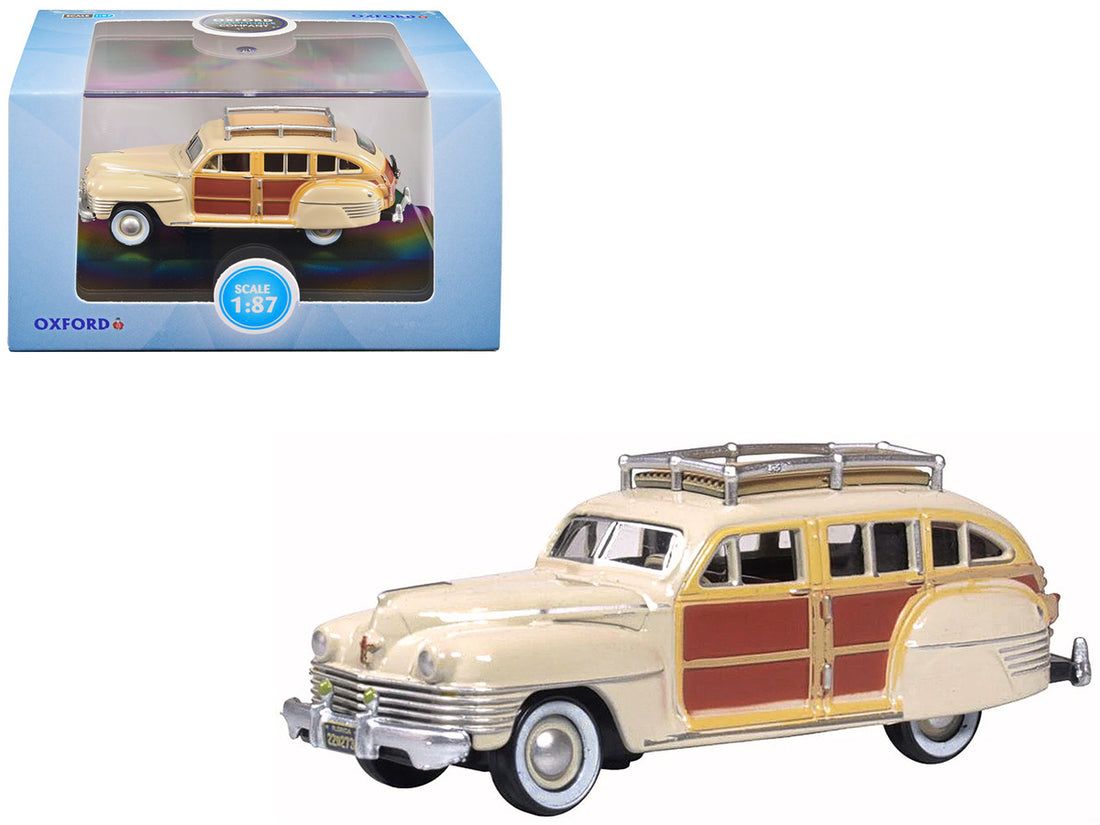 1942 Chrysler Town & Country Woody Wagon Catalina Tan with Wood Panels and Roof Rack 1/87 (HO) Scale Diecast Model Car by Oxford Diecast-0