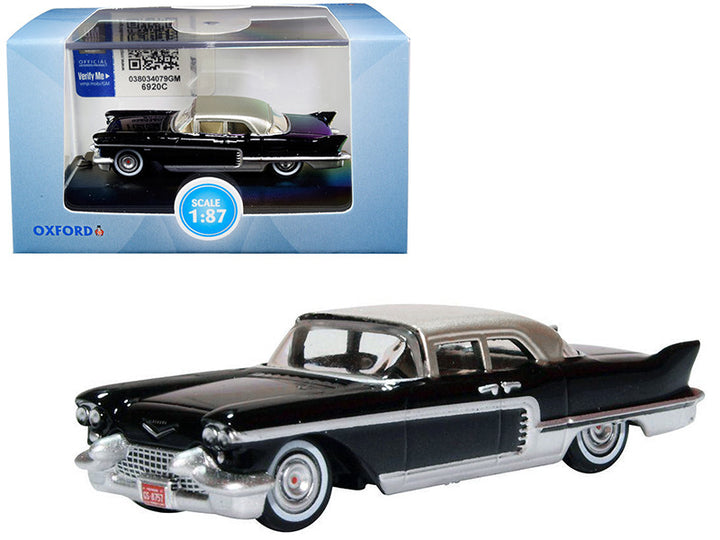 1957 Cadillac Eldorado Brougham Ebony Black with Silver Metallic Top 1/87 (HO) Scale Diecast Model Car by Oxford Diecast-0