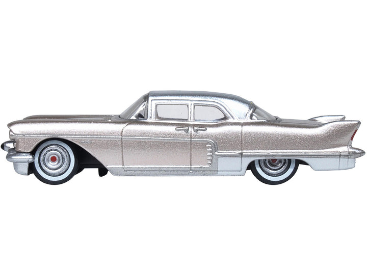 1957 Cadillac Eldorado Brougham Sandalwood Beige Metallic with Silver Top 1/87 (HO) Scale Diecast Model Car by Oxford Diecast-1