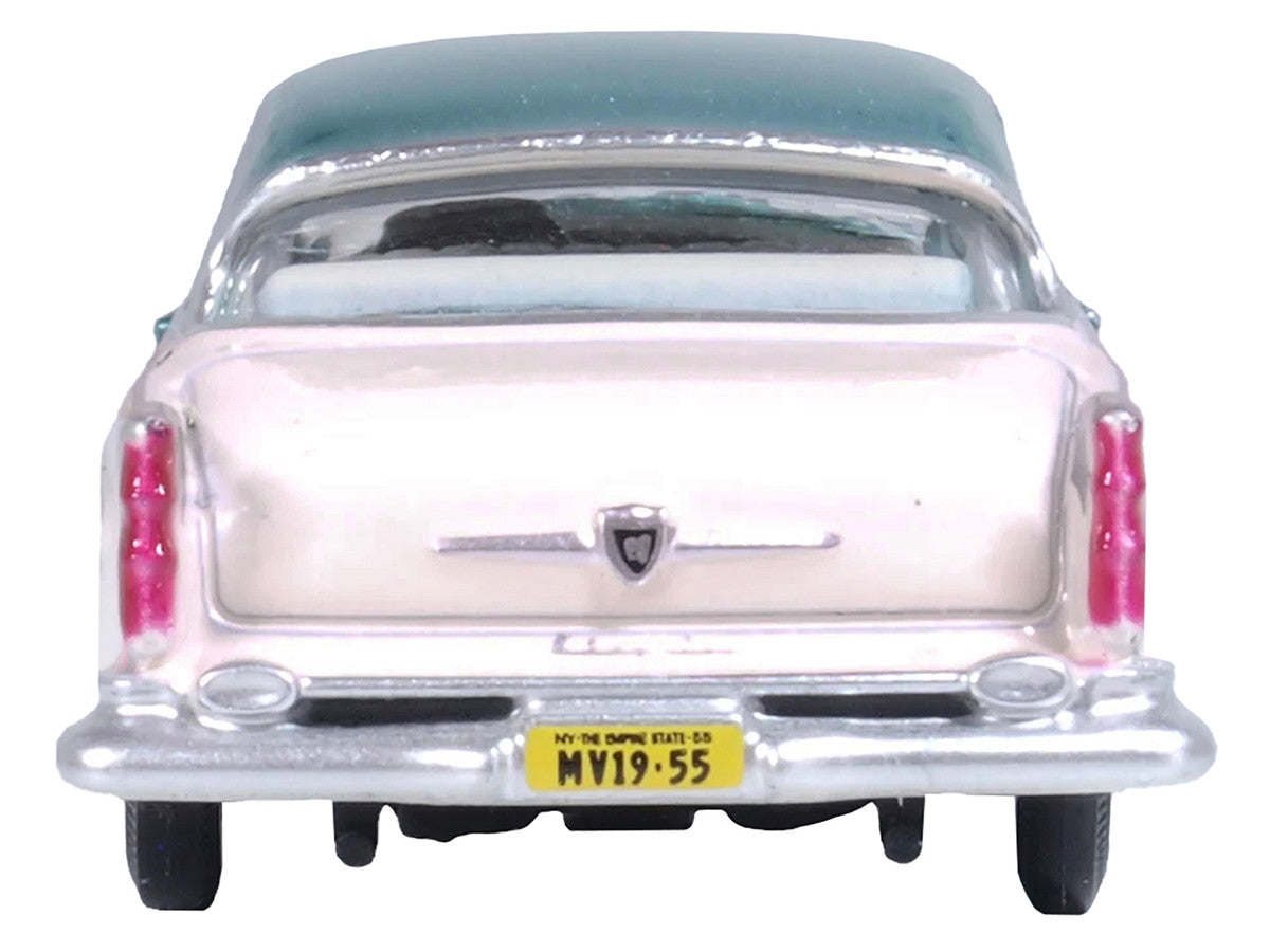 1955 Chrysler New Yorker Deluxe St. Regis Jade Green Metallic and Cream 1/87 (HO) Scale Diecast Model Car by Oxford Diecast-3