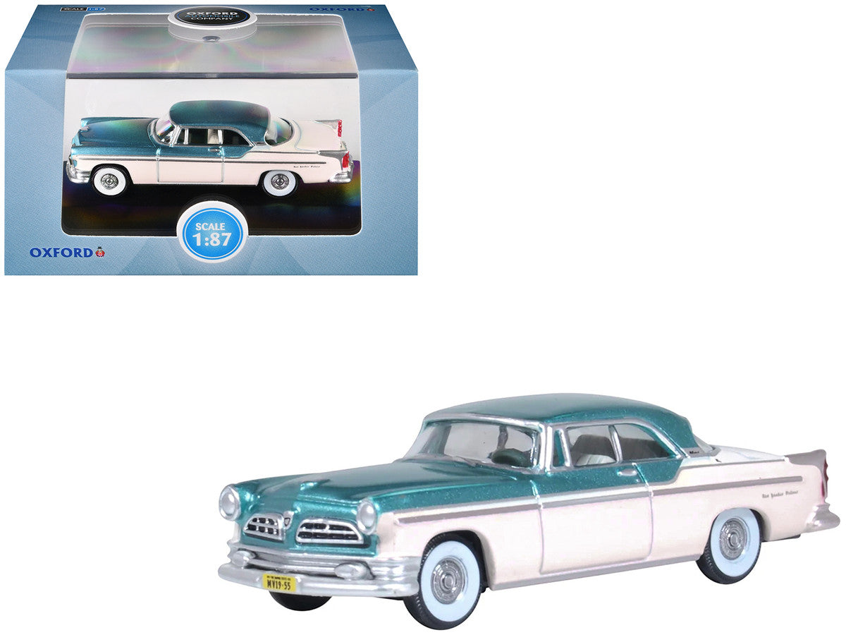 1955 Chrysler New Yorker Deluxe St. Regis Jade Green Metallic and Cream 1/87 (HO) Scale Diecast Model Car by Oxford Diecast-0
