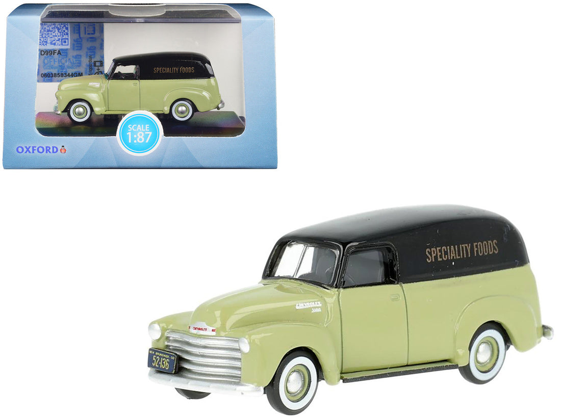 1950 Chevrolet Panel Van "Speciality Foods" Light Green and Black 1/87 (HO) Scale Diecast Model Car by Oxford Diecast-0