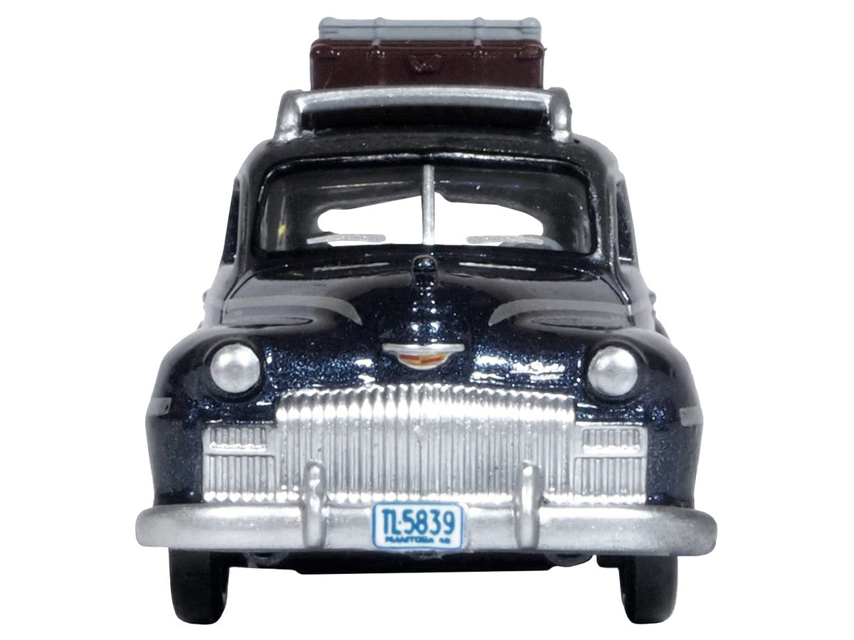 1946 DeSoto Suburban with Roof Rack and Luggage Butterfly Blue Metallic with Crystal Gray Top 1/87 (HO) Scale Diecast Model Car by Oxford Diecast-2
