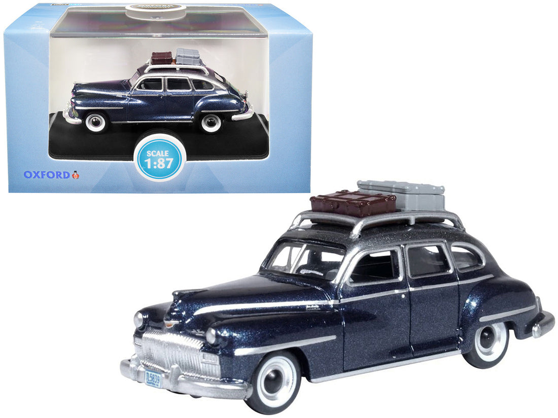 1946 DeSoto Suburban with Roof Rack and Luggage Butterfly Blue Metallic with Crystal Gray Top 1/87 (HO) Scale Diecast Model Car by Oxford Diecast-0