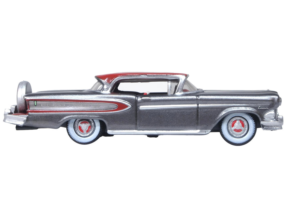 1958 Edsel Citation Silver Gray Metallic with Ember Red Top and Red Interior 1/87 (HO) Scale Diecast Model Car by Oxford Diecast-1