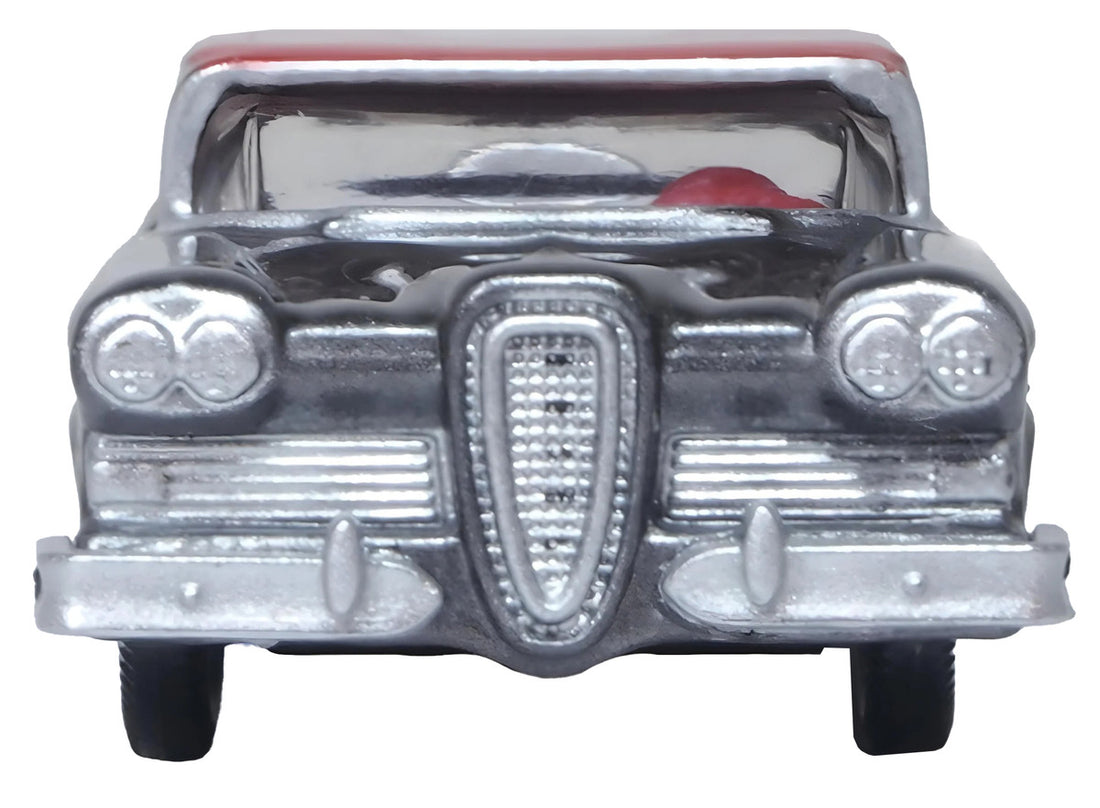 1958 Edsel Citation Silver Gray Metallic with Ember Red Top and Red Interior 1/87 (HO) Scale Diecast Model Car by Oxford Diecast-2