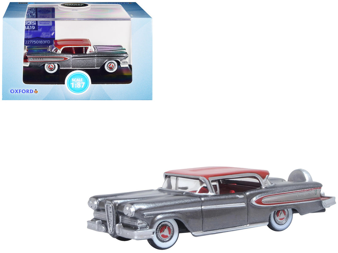 1958 Edsel Citation Silver Gray Metallic with Ember Red Top and Red Interior 1/87 (HO) Scale Diecast Model Car by Oxford Diecast-0