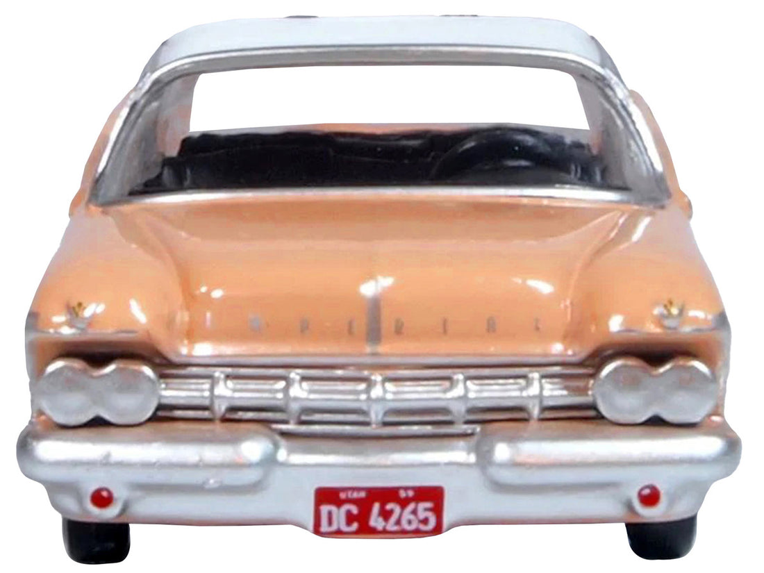 1959 Chrysler Imperial Crown 2 Door Hardtop Persian Pink with White Top 1/87 (HO) Scale Diecast Model Car by Oxford Diecast-2