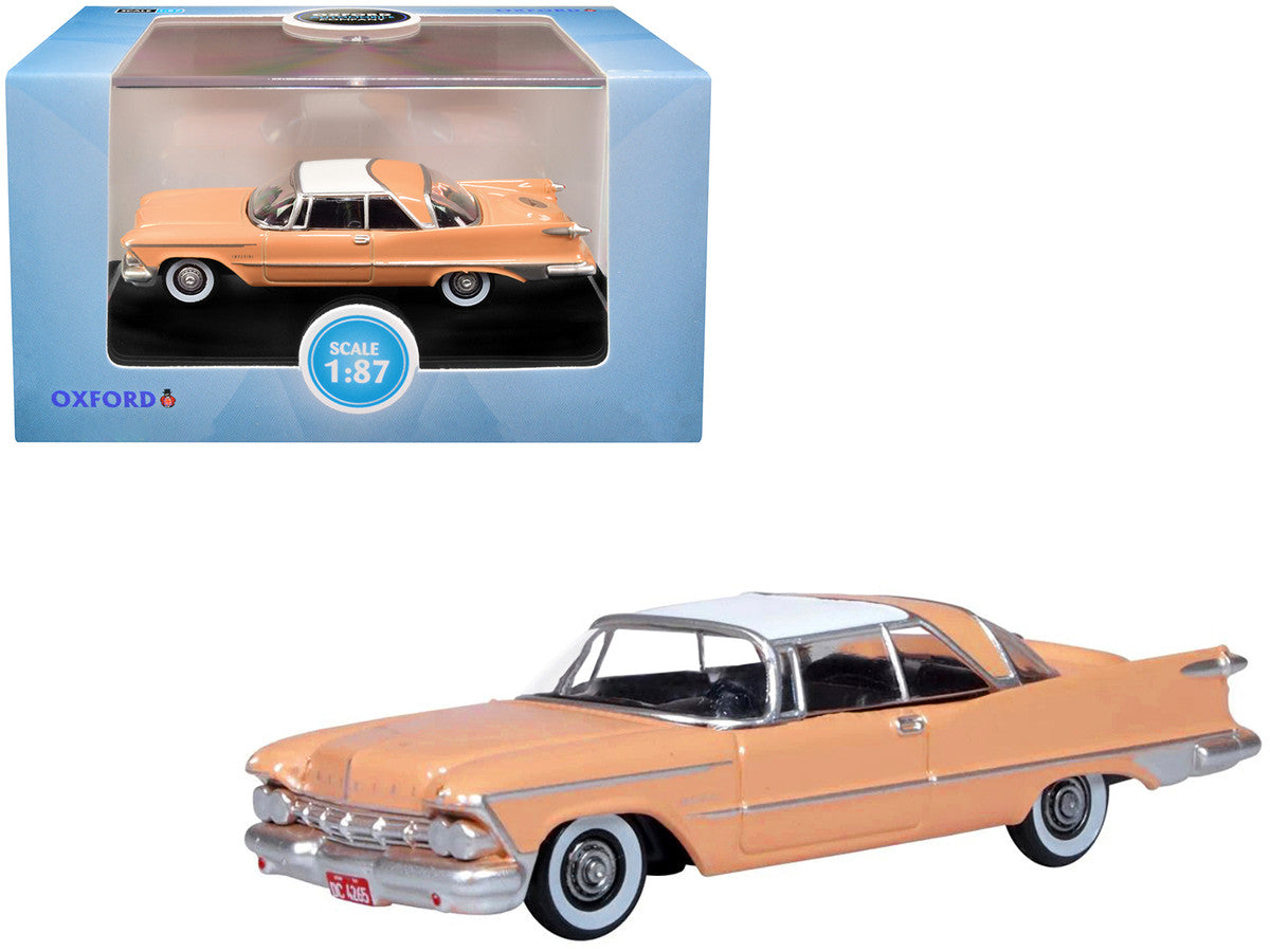 1959 Chrysler Imperial Crown 2 Door Hardtop Persian Pink with White Top 1/87 (HO) Scale Diecast Model Car by Oxford Diecast-0