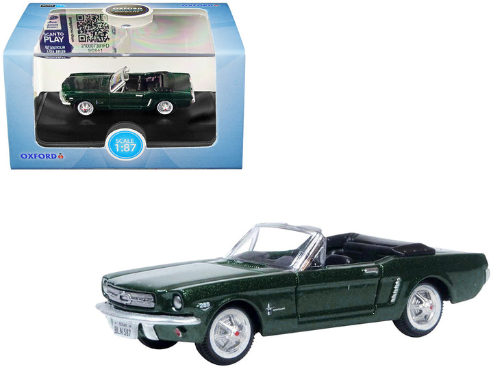 1965 Ford Mustang Convertible Ivy Green Metallic 1/87 (HO) Scale Diecast Model Car by Oxford Diecast-0