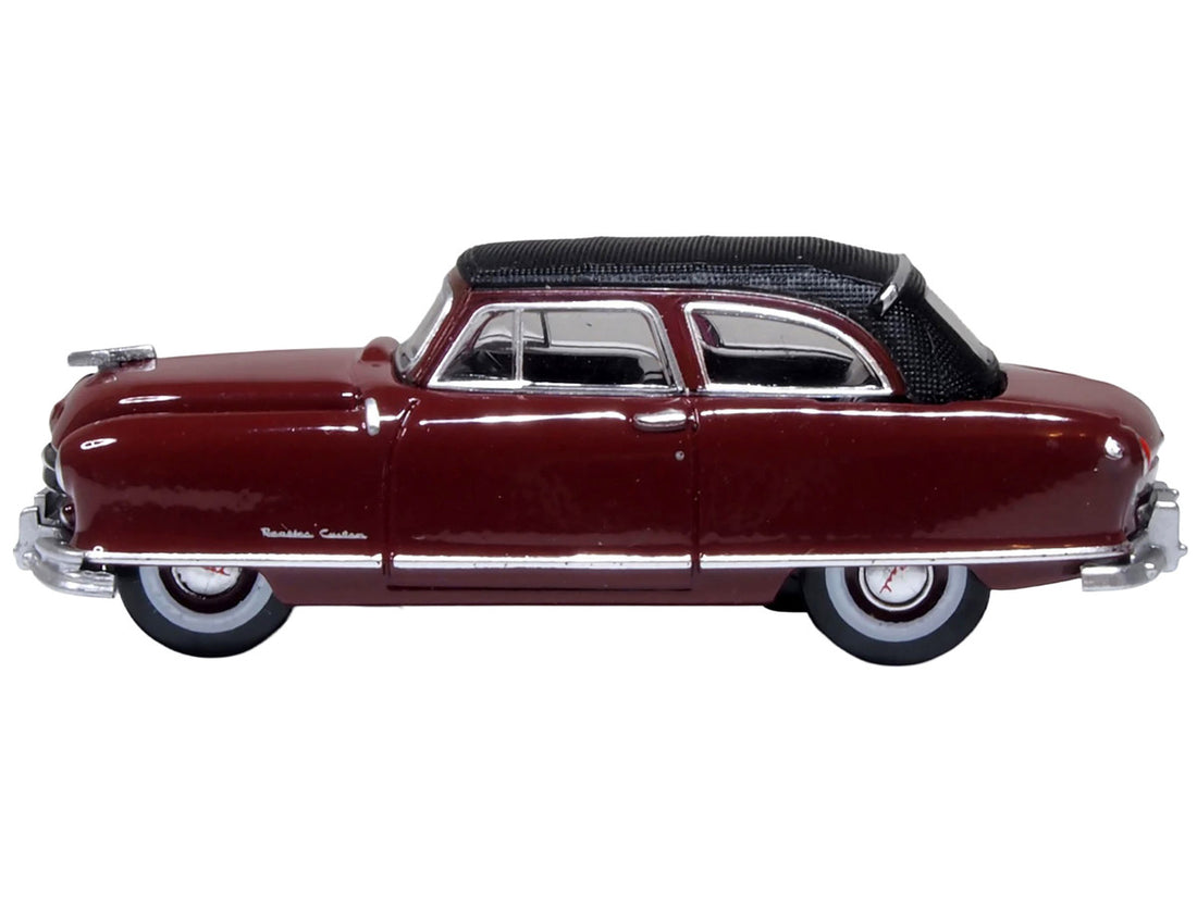 1950 Nash Rambler Custom Landau Convertible (Closed) Sunset Maroon with Black Top 1/87 (HO) Scale Diecast Model Car by Oxford Diecast-0