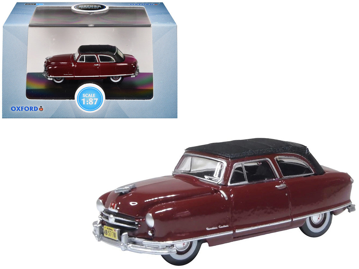 1950 Nash Rambler Custom Landau Convertible (Closed) Sunset Maroon with Black Top 1/87 (HO) Scale Diecast Model Car by Oxford Diecast-3