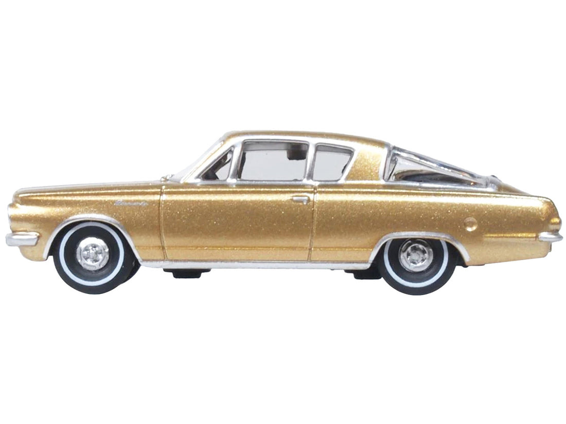 1965 Plymouth Barracuda Gold Metallic with Black Stripes 1/87 (HO) Scale Diecast Model Car by Oxford Diecast-0
