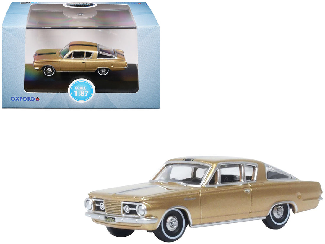 1965 Plymouth Barracuda Gold Metallic with Black Stripes 1/87 (HO) Scale Diecast Model Car by Oxford Diecast-3