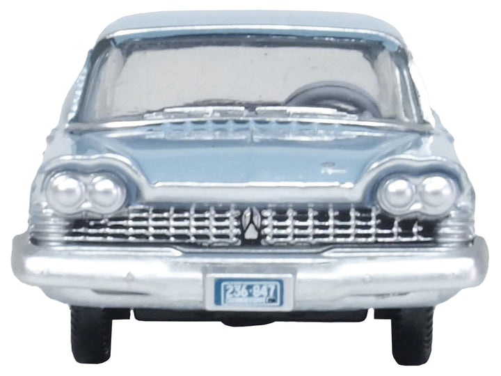 1959 Plymouth Savoy Sedan Powder Blue 1/87 (HO) Scale Diecast Model Car by Oxford Diecast-1