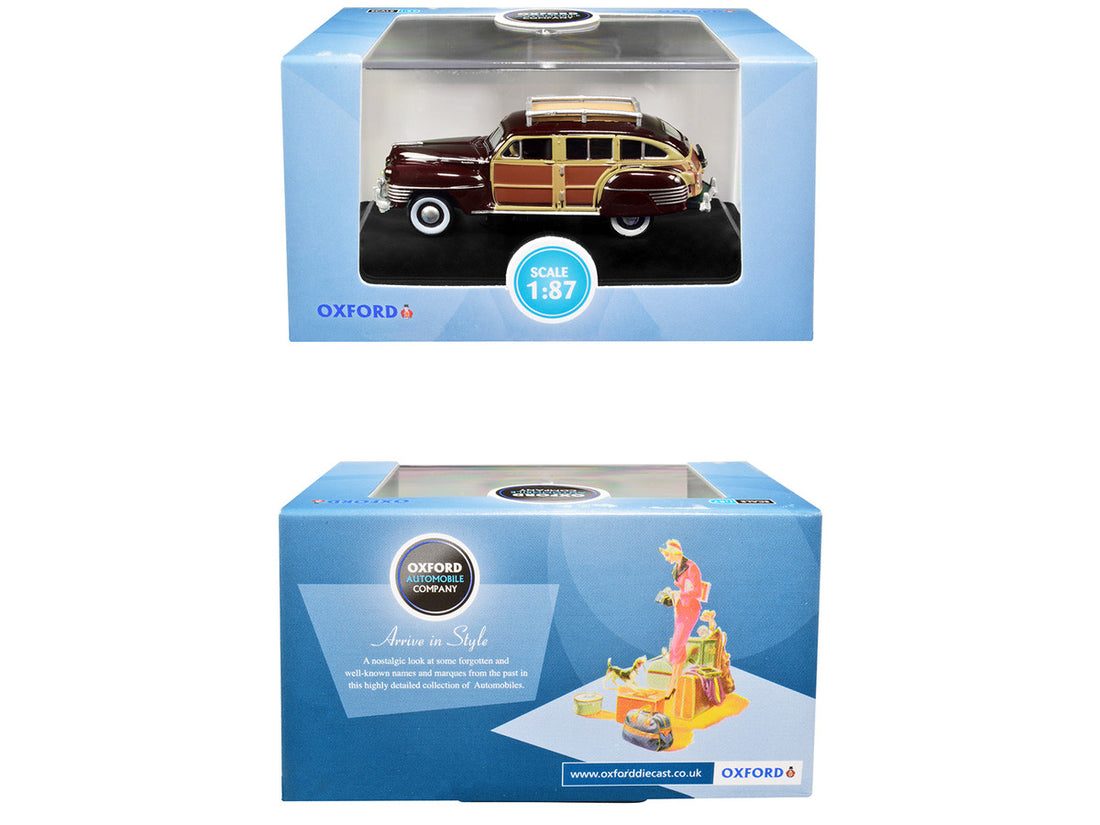Chrysler 1942 Town and Country Woody Wagon Regal Maroon with Roof Rack 1/87 (HO) Scale Diecast Model Car by Oxford Diecast 3