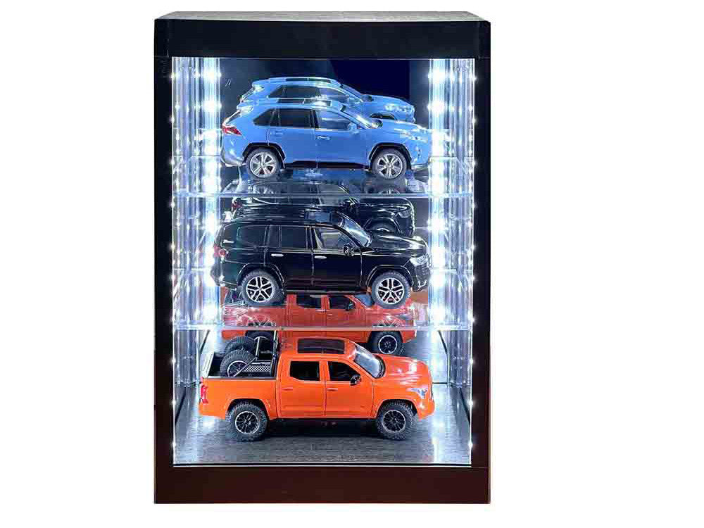 Showcase 3 Tier Display Case with Mirror Back Panel and LED Lights for 1/64-1/18  Scale Models-2