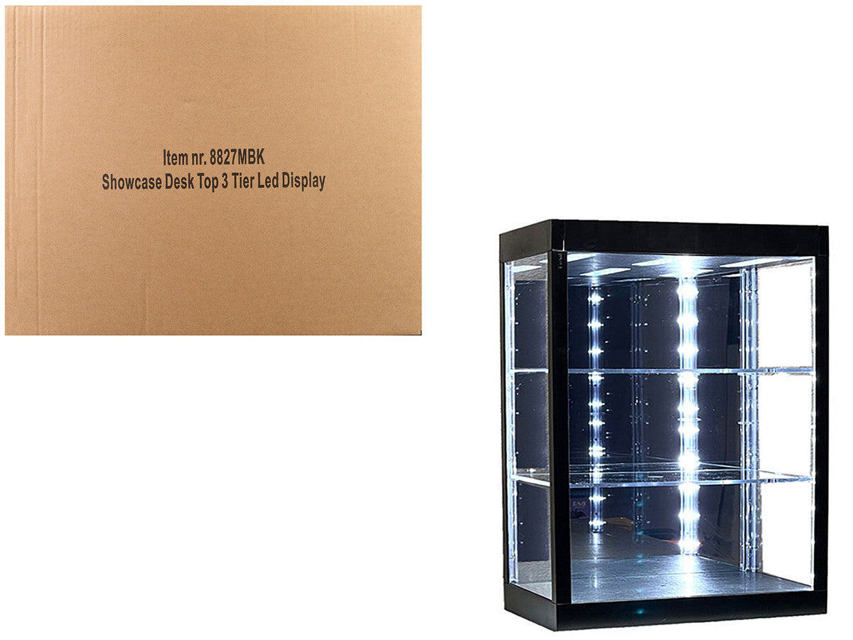 Showcase 3 Tier Display Case with Mirror Back Panel and LED Lights for 1/64-1/18  Scale Models-4