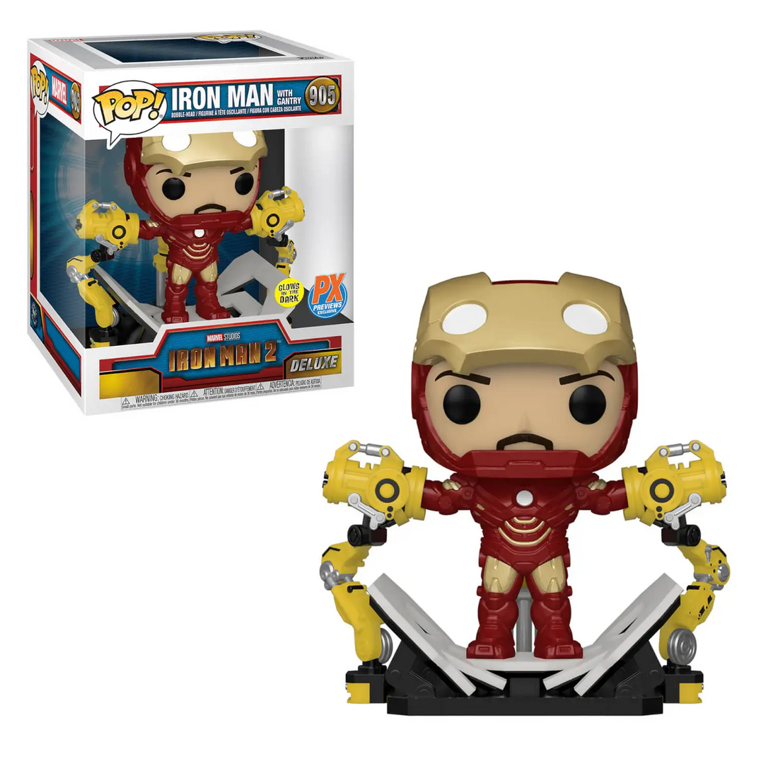 Iron Man 2 with Gantry glow-in-the-dark Funko Pop Marvel bobblehead and display box