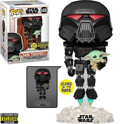 Dark Trooper with Grogu Funko Pop Star Wars Mandalorian glow-in-the-dark bobblehead