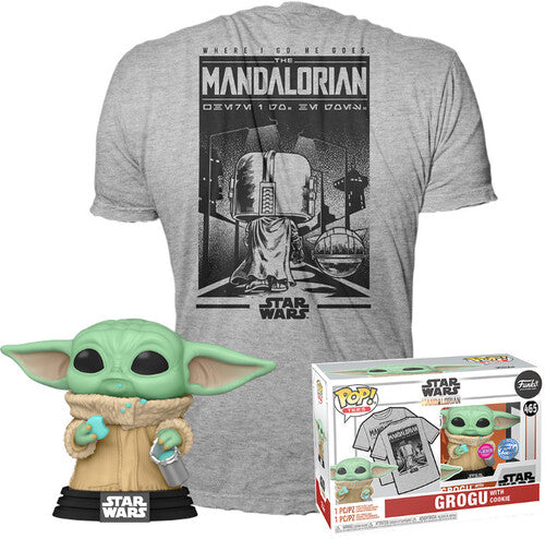 Grogu with Cookie Funko Pop and Mandalorian T-shirt bundle size Small