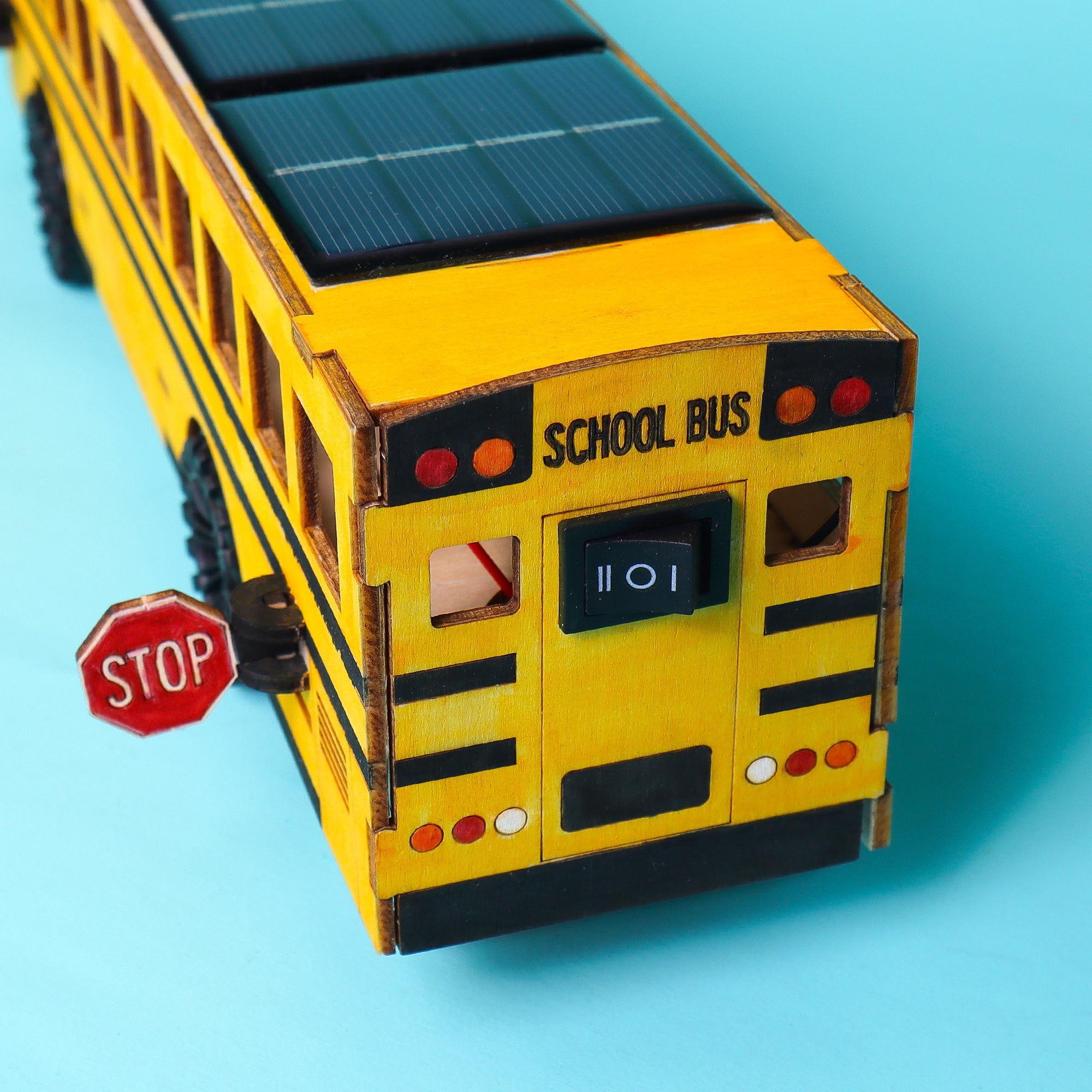Dual Power School Bus STEM Kit – Build, Paint & Personalize | Battery + Solar Powered 7